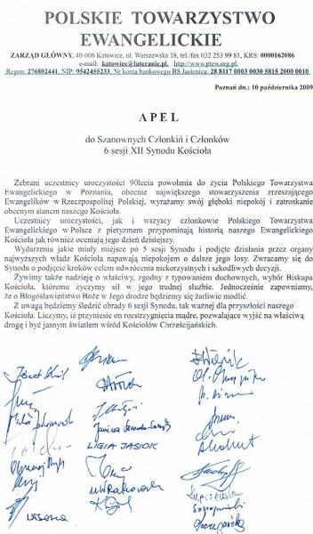 Apel do Synodu Kościoła
